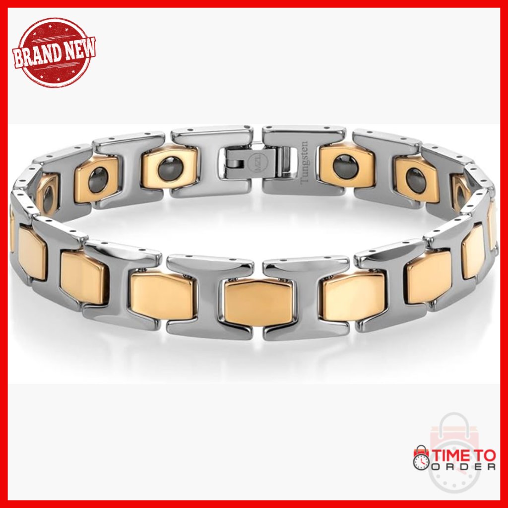 Men's Tungsten Link Bracelet 8.25 Inches Fold Over Clasp Adjustable